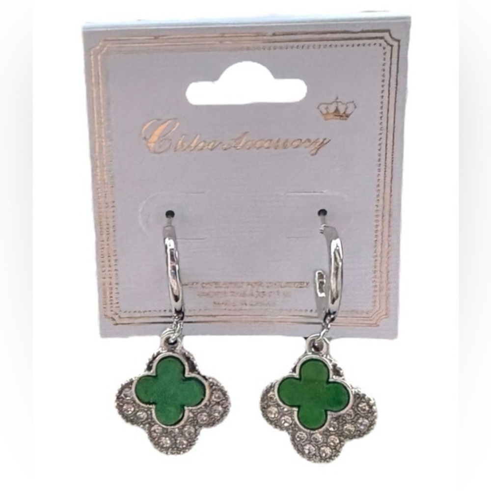 5/$25 Green & Silver Floral Double Layer Dangle Earrings